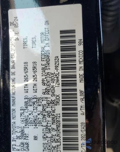 2024 Toyota Tacoma Double Cab из США, поврежденный, VIN 3TMLB5JN1RM020721